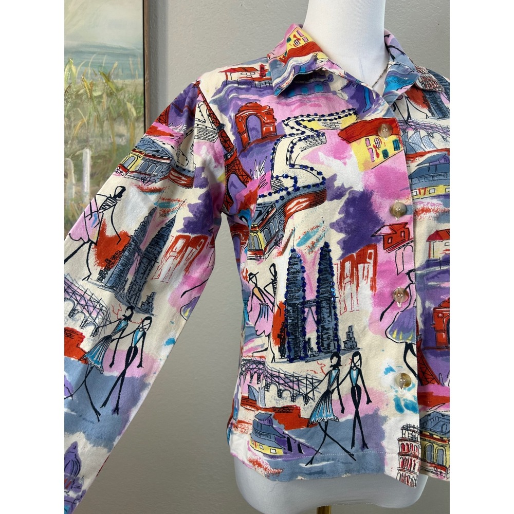 Tantrums Collection Colorful City Print Cotton Jacket Small - Picture 3 of 9